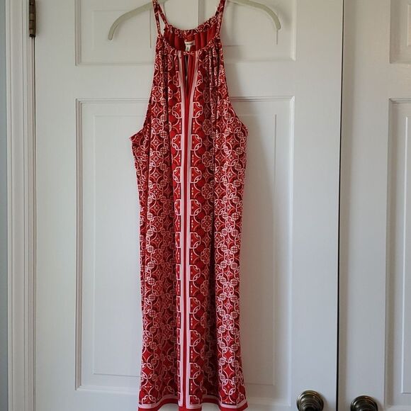 NWT MAX STUDIO HALTER SHIFT DRESS RED WHITE GEOMETRIC BANDANA KNIT STRETCH XL - Picture 1 of 12
